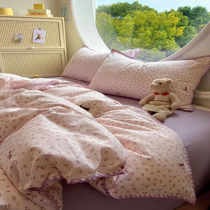 91家纺网 家纺一手货源 找家纺 葡萄家 2025爆款高克重彩色三角针A类针织双层纱四件套 提供买家秀 幸绘紫