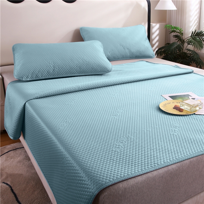 91家纺网 家纺一手货源 找家纺 2025新款3D凉豆豆凉感席子圆角床席款凉席三件套 凉豆豆-天蓝