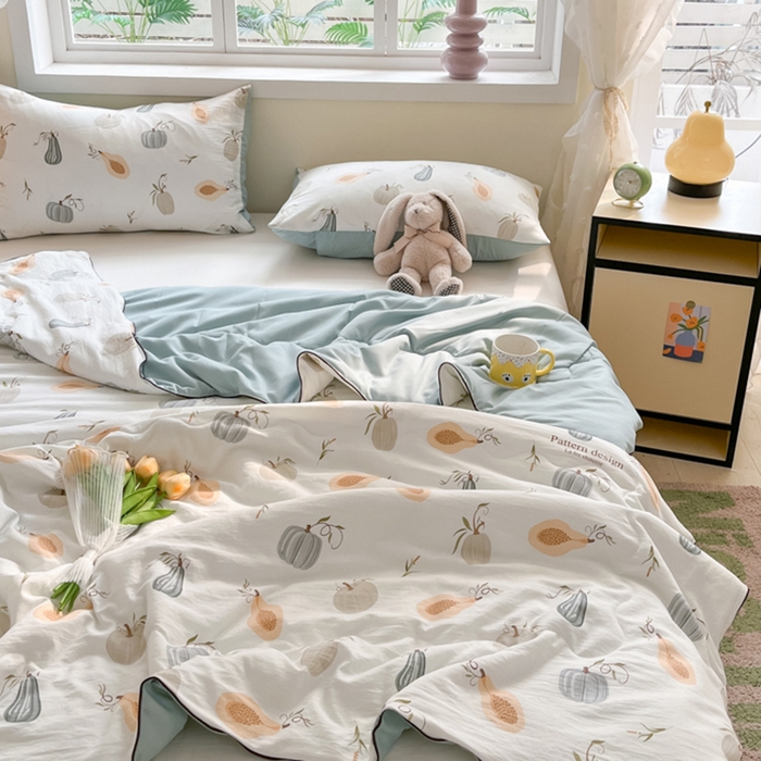 91家纺网 家纺一手货源 找家纺 贝扬思家纺 2025新款水洗皱皱纱系列夏被-系列二 南瓜日记