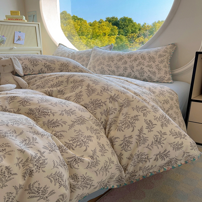 91家纺网 家纺一手货源 找家纺 （总）葡萄家 2025直播爆款高克重彩色三角针A类针织双层纱四件套 提供买家秀