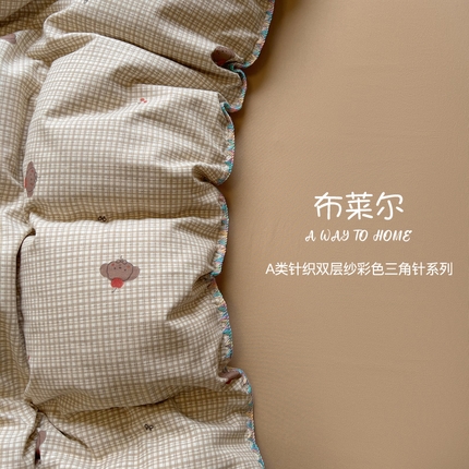 91家纺网 家纺一手货源 找家纺 （总）葡萄家 2025直播爆款高克重彩色三角针A类针织双层纱四件套 提供买家秀