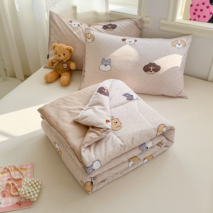 91家纺网 家纺一手货源 找家纺 慕尚家纺 2025新款水洗棉花边工艺羽丝棉卡通系列夏被 巴克狗