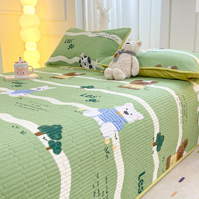 91家纺网 家纺一手货源 找家纺 顺顺家纺 2025新款全棉卡通夹棉床盖 萌宠乐园