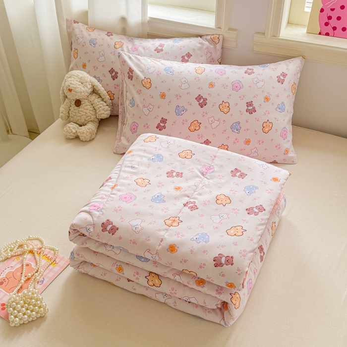 91家纺网 家纺一手货源 找家纺 慕尚家纺 2025新款水洗棉花边工艺羽丝棉卡通系列夏被 小奶狗