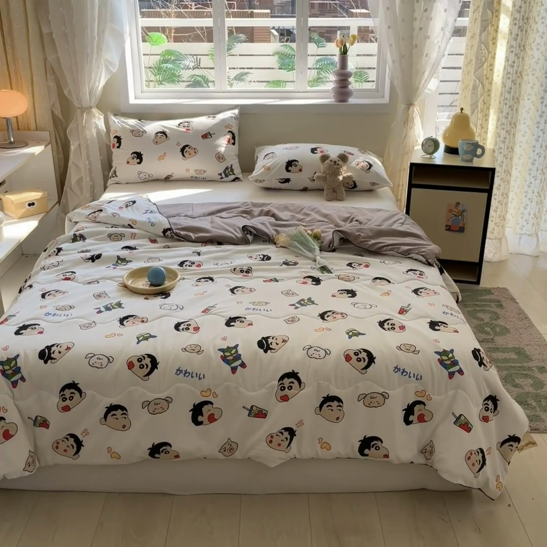 91家纺网 家纺一手货源 找家纺 贝扬思家纺 2025新款水洗皱皱纱系列夏被-系列二 趣味小新