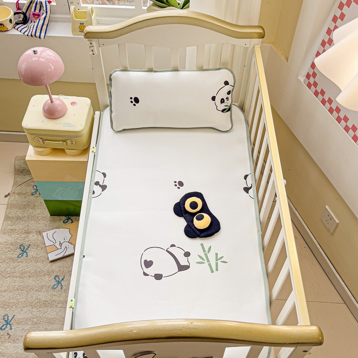 91家纺网 家纺一手货源 找家纺 富馨莱 2025新款幼儿园冰丝席A类抗菌儿童空调席支持定制尺寸 熊猫胖胖