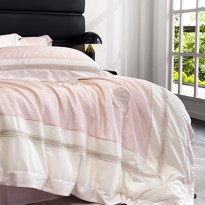 91家纺网 家纺一手货源 找家纺 高端轻奢A类母婴级兰精天丝全工艺刺绣四件套高端真丝夏季丝滑裸睡床上用品  维曼-香颂粉