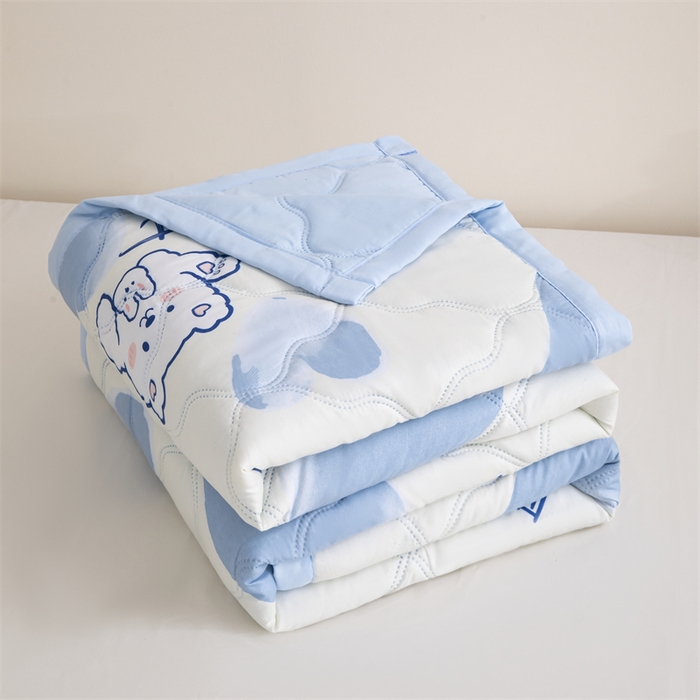 91家纺网 家纺一手货源 找家纺 梵心家纺 2025新款直播热款印花夏凉被空调被被子被芯水洗棉夏被 爱心蓝