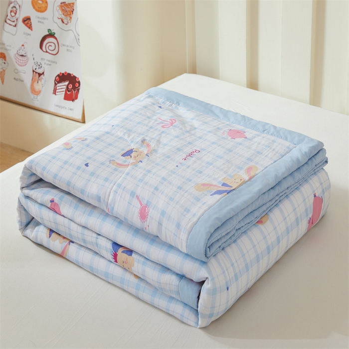 91家纺网 家纺一手货源 找家纺 2025新款小花款新疆棉花夏被【棉花含量100%】夏季空调被薄被子可机洗夏凉被 大耳兔-蓝