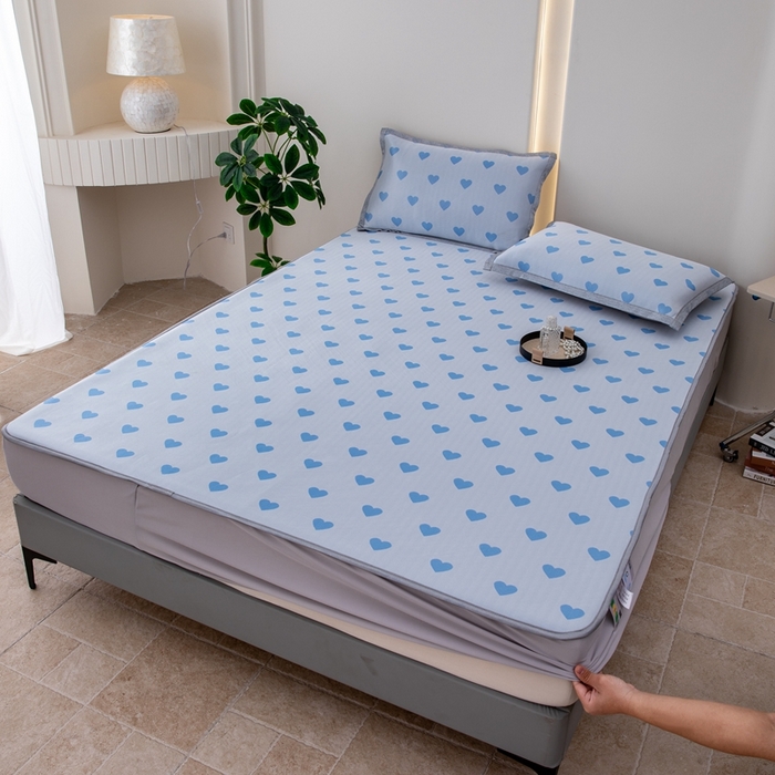 91家纺网 家纺一手货源 找家纺 （总）凌云家纺  2025新款提花凉感冰丝席床笠款三明治凉席三件套