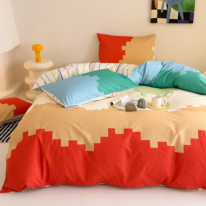 91家纺网 家纺一手货源 找家纺 花言狐语 2025新款全棉13372卡通大版数码印花四件套（提供买家秀） 彩虹糖