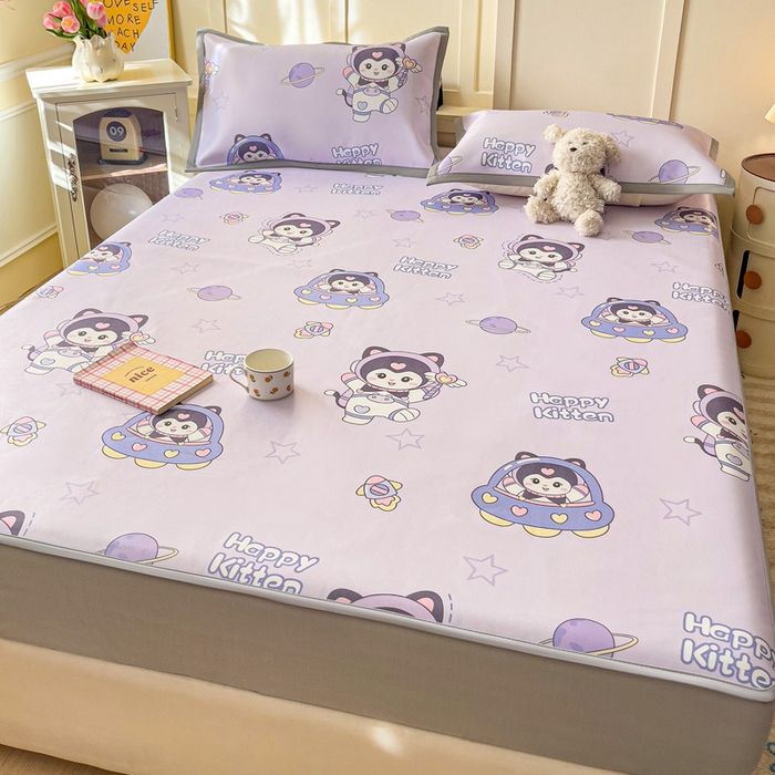 91家纺网 家纺一手货源 找家纺 富馨莱 2025新款床笠款冰藤印花凉席A类抗菌冰丝席支持定制尺寸 淘气喵