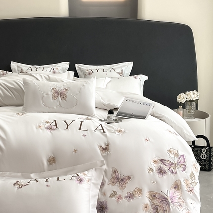 2025新款纯棉绣花四件套-蝶语（控价劵后218（严格按控价来） 象牙白