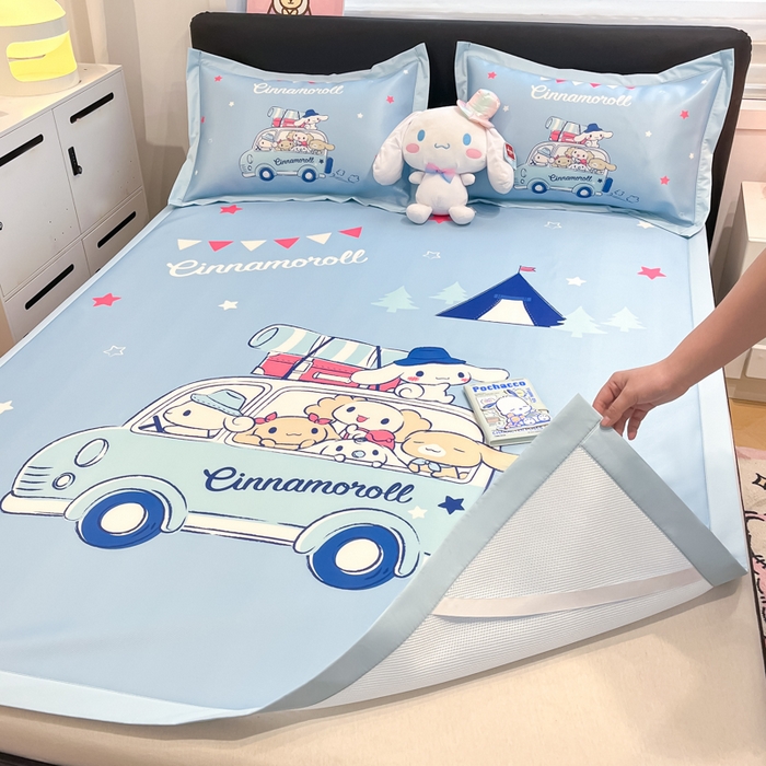 91家纺网 家纺一手货源 找家纺 2025新款正版授权A类大版数码印花三丽鸥可机洗1200D冰丝凉席席子凉席可组合针织棉夏被四件套-平铺款 平铺款-伙伴玉桂狗