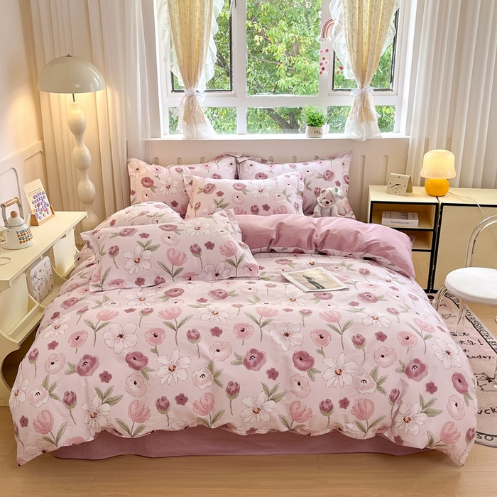 91家纺网 家纺一手货源 找家纺 大吉 2025新款100全棉纯棉喷气小清新被套四件套纯棉三件套床笠四件套单被套单枕套 幸福时光