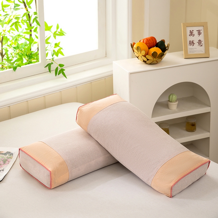91家纺网 家纺一手货源 找家纺 九州枕芯2025新款水洗棉条纹荞麦枕枕头枕芯 粉色20x50x8cm/对