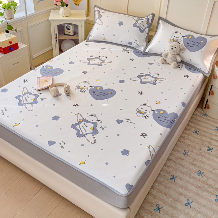 91家纺网 家纺一手货源 找家纺 富馨莱 2025新款床笠款冰藤印花凉席A类抗菌冰丝席支持定制尺寸 星星狗