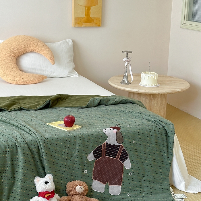 91家纺网 家纺一手货源 找家纺 月夏 2025新款全棉色织提花新疆棉花夏被被子被芯-彩点律动 彩点律动-绿色