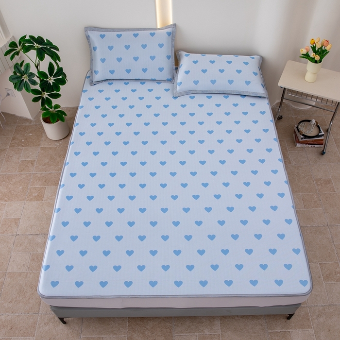 91家纺网 家纺一手货源 找家纺 （总）凌云家纺  2025新款提花凉感冰丝席床笠款三明治凉席三件套