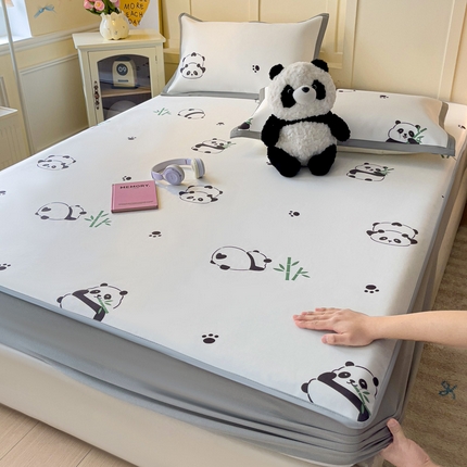 富馨莱 2025新款床笠款冰藤印花凉席A类抗菌冰丝席支持定制尺寸 熊猫胖胖