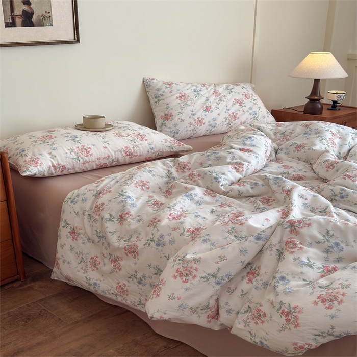 91家纺网 家纺一手货源 找家纺 曲之慕2025新款A类母婴级有氧全棉纯棉双层纱印花四件套 芳若-米