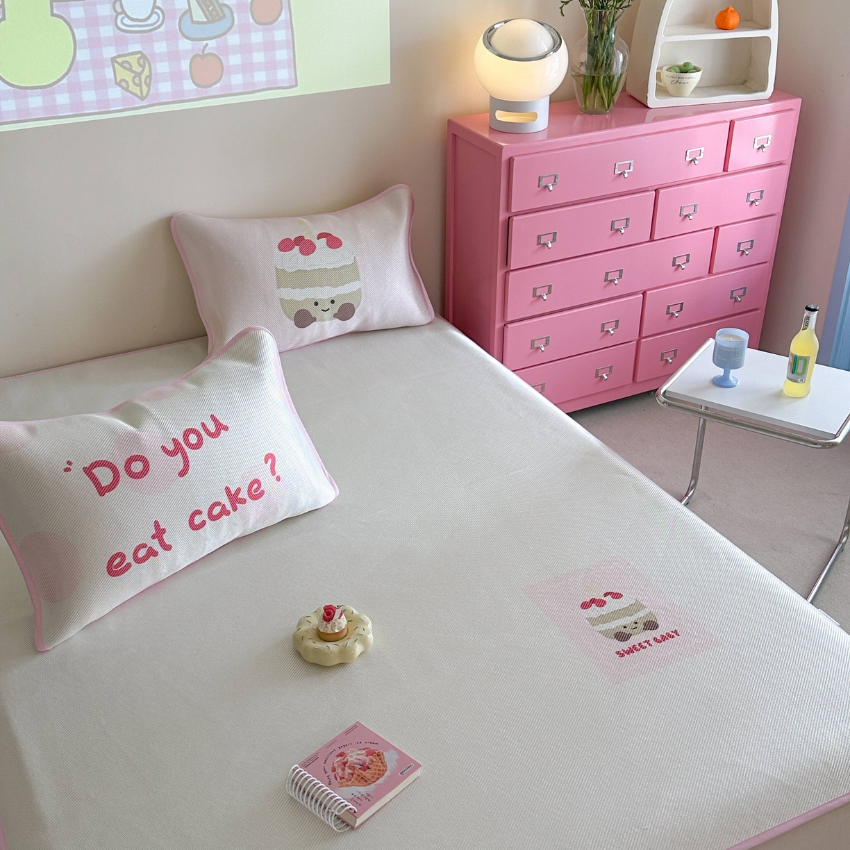 91家纺网 家纺一手货源 找家纺 美乐迪家纺 2025新款数码印花养生冰藤凉席 草莓蛋糕