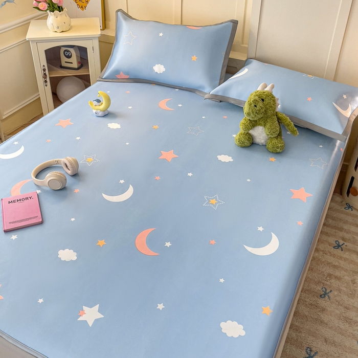 91家纺网 家纺一手货源 找家纺 富馨莱 2025新款床笠款冰藤印花凉席A类抗菌冰丝席支持定制尺寸 星空