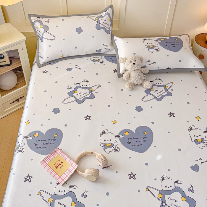 91家纺网 家纺一手货源 找家纺 富馨莱 2025新款床笠款冰藤印花凉席A类抗菌冰丝席支持定制尺寸 星星狗