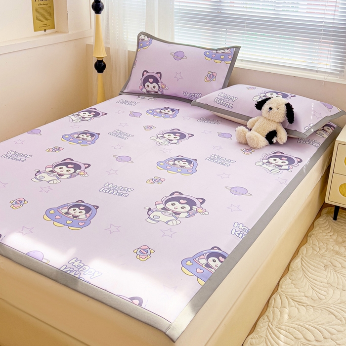 91家纺网 家纺一手货源 找家纺 富馨莱 2025新款平铺款冰藤印花凉席A类抗菌冰丝席支持定制尺寸 淘气喵