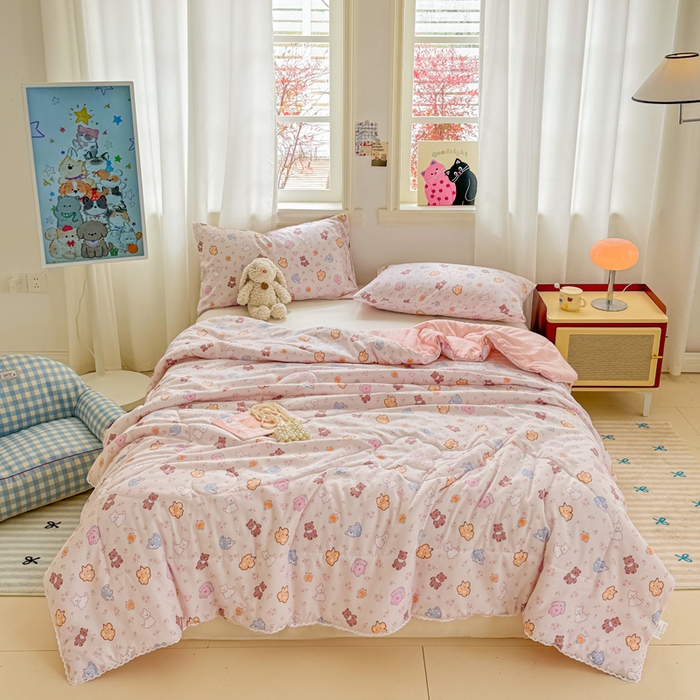 91家纺网 家纺一手货源 找家纺 慕尚家纺 2025新款水洗棉花边工艺羽丝棉卡通系列夏被 小奶狗