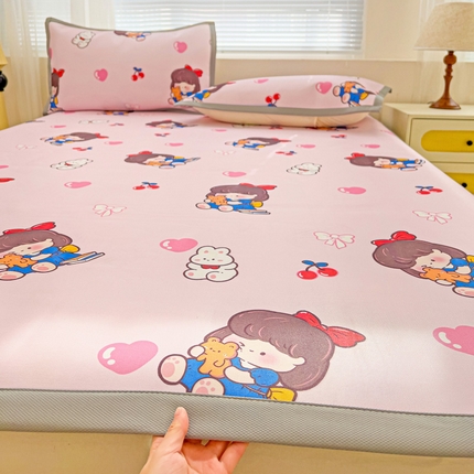 富馨莱 2025新款平铺款冰藤印花凉席A类抗菌冰丝席支持定制尺寸 元气女孩