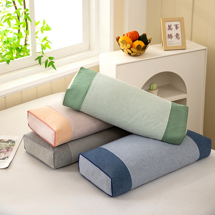 91家纺网 家纺一手货源 找家纺 九州枕芯2025新款水洗棉条纹荞麦枕枕头枕芯 绿色20x50x8cm/对