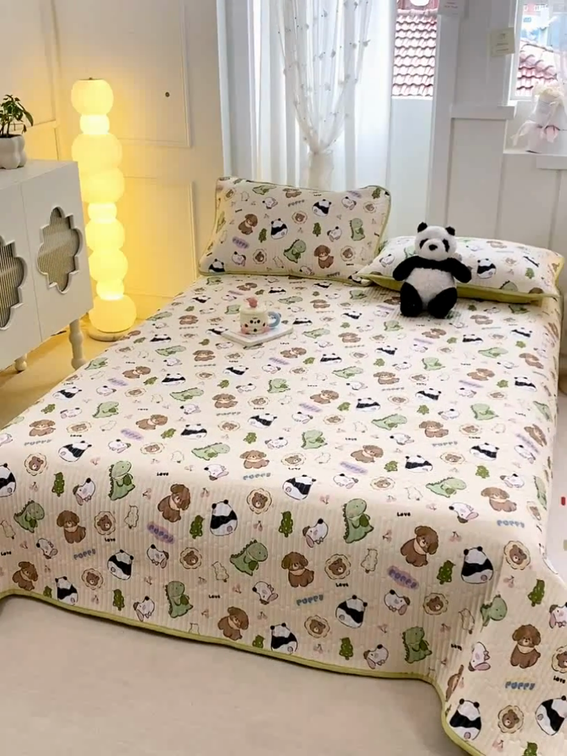 91家纺网 家纺一手货源 找家纺 顺顺家纺 2025新款全棉卡通夹棉床盖 森林集会
