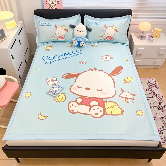 91家纺网 家纺一手货源 找家纺 2025新款正版授权A类大版数码印花三丽鸥可机洗1200D冰丝凉席席子凉席可组合针织棉夏被四件套-平铺款 平铺款-呆萌帕恰狗