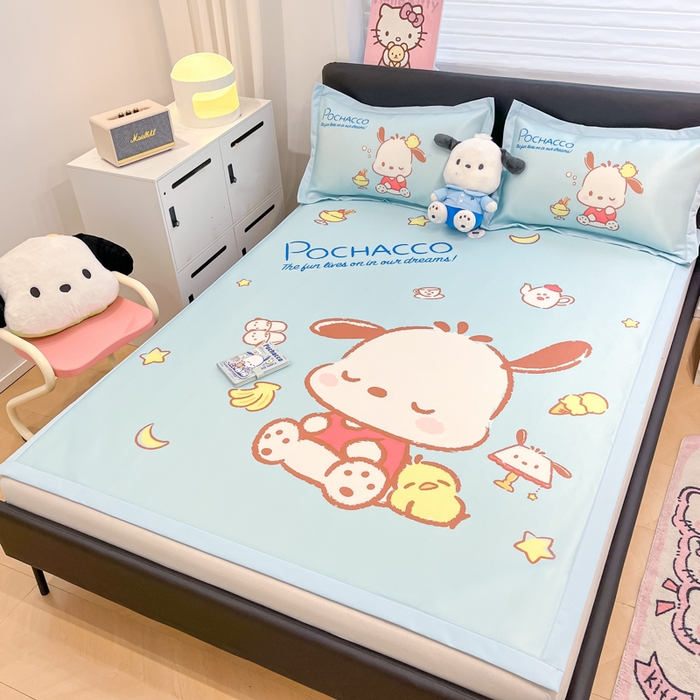 91家纺网 家纺一手货源 找家纺 2025新款正版授权A类大版数码印花三丽鸥可机洗1200D冰丝凉席席子凉席可组合针织棉夏被四件套-平铺款 平铺款-呆萌帕恰狗