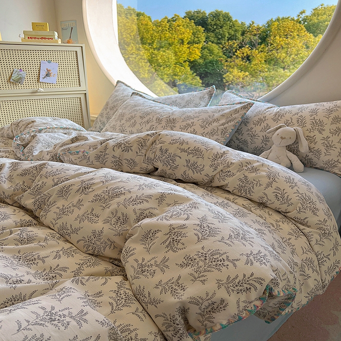 91家纺网 家纺一手货源 找家纺 葡萄家 2025爆款高克重彩色三角针A类针织双层纱四件套 提供买家秀 悠野