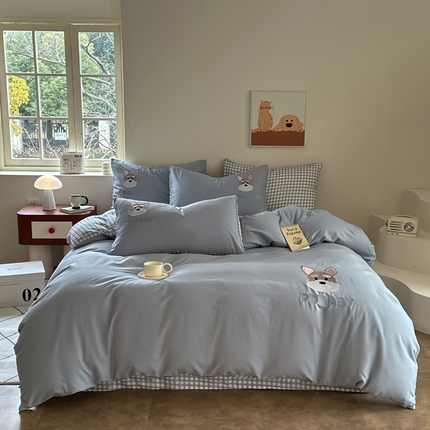 91家纺网 家纺一手货源 找家纺 （总）莱登卡奴 2025新款A类全棉双层纱印加绣呆萌系列四件套