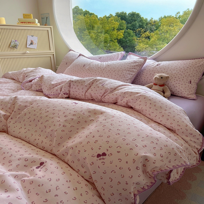 91家纺网 家纺一手货源 找家纺 葡萄家 2025爆款高克重彩色三角针A类针织双层纱四件套 提供买家秀 幸绘紫