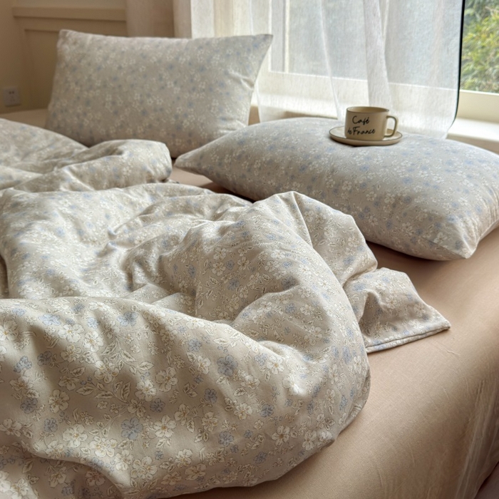 91家纺网 家纺一手货源 找家纺 曲之慕2025新款A类母婴级有氧全棉纯棉双层纱印花四件套 弗拉-黄