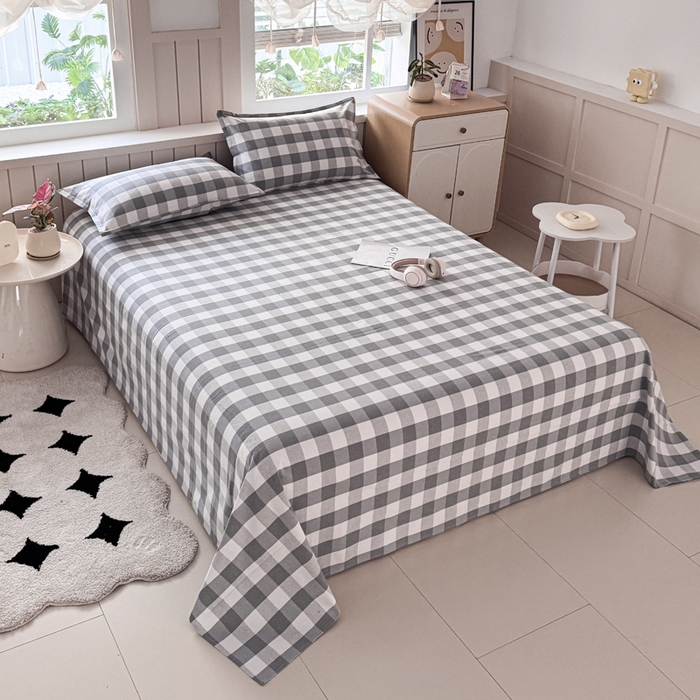 91家纺网 家纺一手货源 找家纺 首爱家纺 2025新款色织老粗布床单老粗布凉席三件套 棋盘