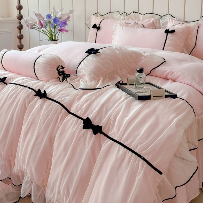 91家纺网 家纺一手货源 找家纺 狂想家（床边故事）2025赛琳法式高定四件套 赛琳蜜桃粉