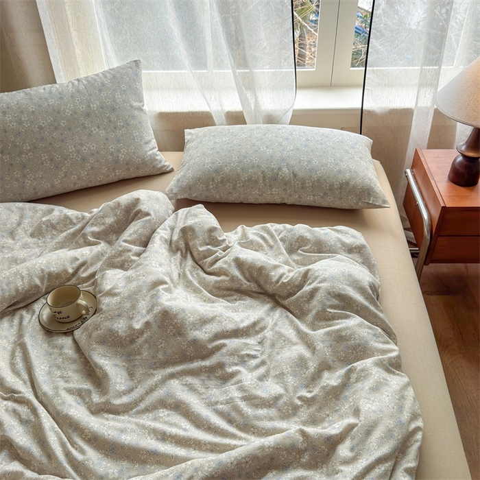 91家纺网 家纺一手货源 找家纺 曲之慕2025新款A类母婴级有氧全棉纯棉双层纱印花四件套 弗拉-黄