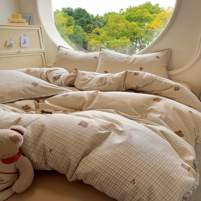 91家纺网 家纺一手货源 找家纺 葡萄家 2025爆款高克重彩色三角针A类针织双层纱四件套 提供买家秀 布莱尔