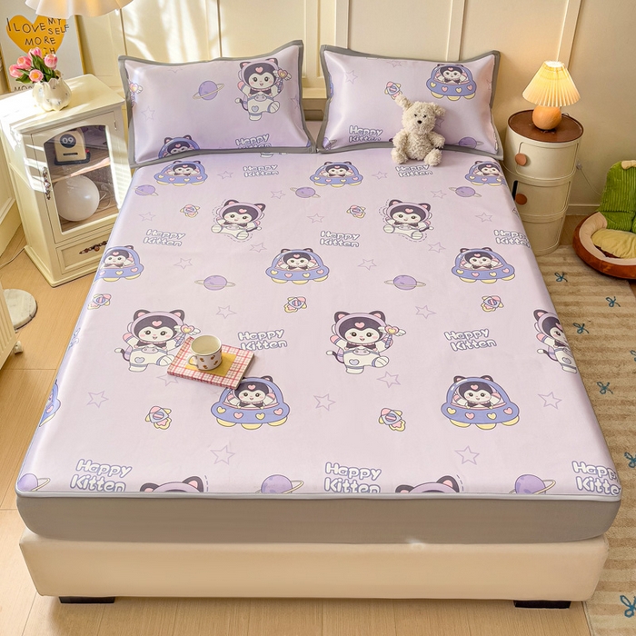 91家纺网 家纺一手货源 找家纺 富馨莱 2025新款床笠款冰藤印花凉席A类抗菌冰丝席支持定制尺寸 淘气喵