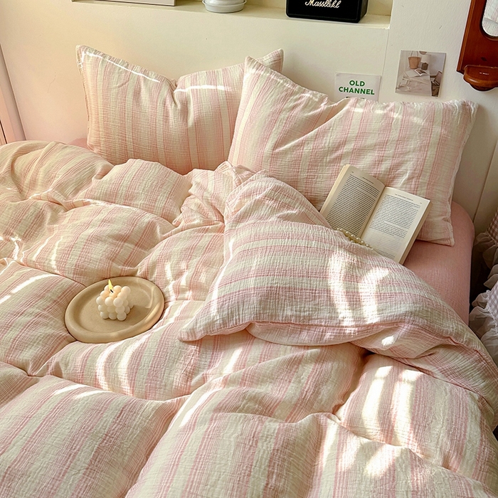 91家纺网 家纺一手货源 找家纺 （总）田野2025新款全棉皱皱纱四件套