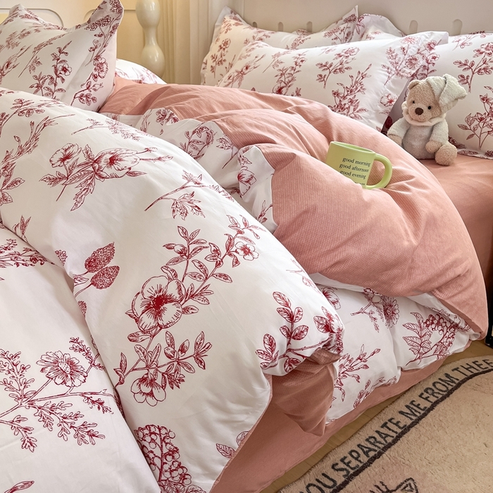 91家纺网 家纺一手货源 找家纺 大吉 2025新款100全棉纯棉喷气小清新被套四件套纯棉三件套床笠四件套单被套单枕套 繁花