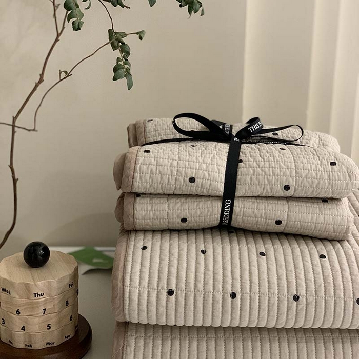 91家纺网 家纺一手货源 找家纺 汇庭 2025新款全棉床盖三件套-实拍 巧克力波点