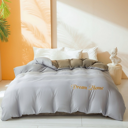 七仙女家纺 2025新款水洗真丝-梦幻家园系列四件套 浅灰银+高级灰