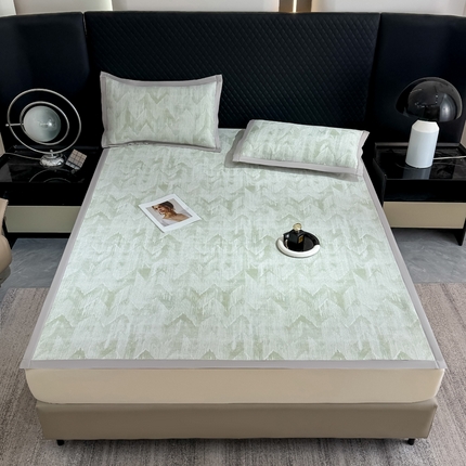 伊人坊 2025新款PE高分子乙纶提花凉感凉席床席款床笠款 山溪-绿（床席款）