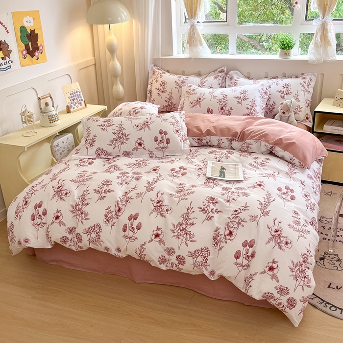 91家纺网 家纺一手货源 找家纺 大吉 2025新款100全棉纯棉喷气小清新被套四件套纯棉三件套床笠四件套单被套单枕套 繁花